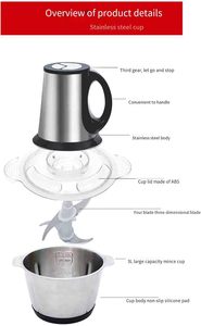 Picadora de cocina para el hogar, picadora de alimentos, picadora de carne pequeña y barata de acero inoxidable, picadora de carne eléctrica automática de 2L y 3L a la venta - Product Image 4