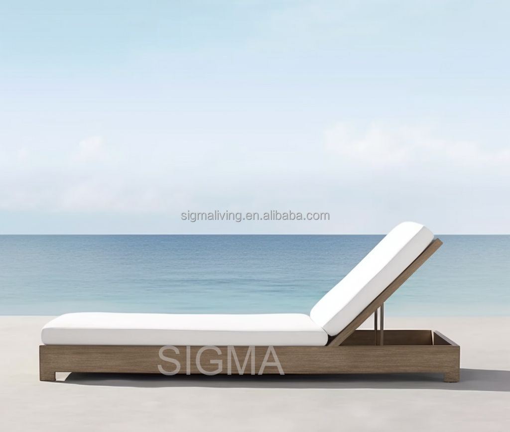 Factory Custom Garden Set All Weather Sunbed Waterproof Outdoor Teak Wooden Chaise Sun Lounger