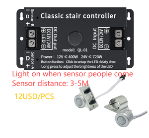 ตัวควบคุมบันไดไฟอัจฉริยะแบบติดบันได DC12V/24V เซ็นเซอร์สองตัวสำหรับไฟเส้น <span class=keywords><strong>LED</strong></span> สีเดียว - Product Image 4