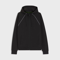 Sweat à capuche zippé pour homme personnalisé, avec passepoil contrastant, manches raglan, en polaire technique, noir, style streetwear, pour l'entraînement sportif