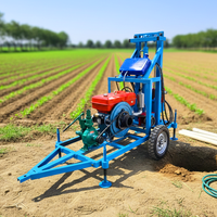 Foreuse de puits d'eau portable sur roues 100m 150m 200m avec moteur diesel 35HP et pompe à boue pour forage souterrain