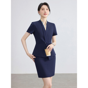 Women's Apricot Short Sleeve Suit Set Summer 2026 Professional Workwear Formal Host Attire Beauty Salon Uniform Polyester - Product Image 3