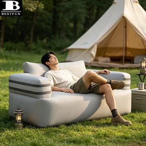 Canapé gonflable durable gris clair avec pompe à air intégrée pour le glamping, les pique-niques et les jardins - Product Image 2