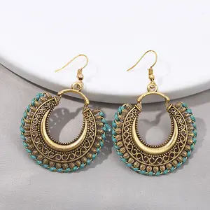 最新时尚批发复古印度珠宝传统手工螺纹耳环