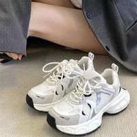 Baskets tendance à plateforme épaisse blanc arctique pour femme, respirantes en maille, style Dad Shoes, baskets de sport, MOQ 1