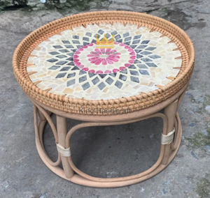 Support de plantes multifonctionnel en rotin tressé, plateau rond en mosaïque de perles, ensemble de table basse pour salon et chevet - Product Image 5