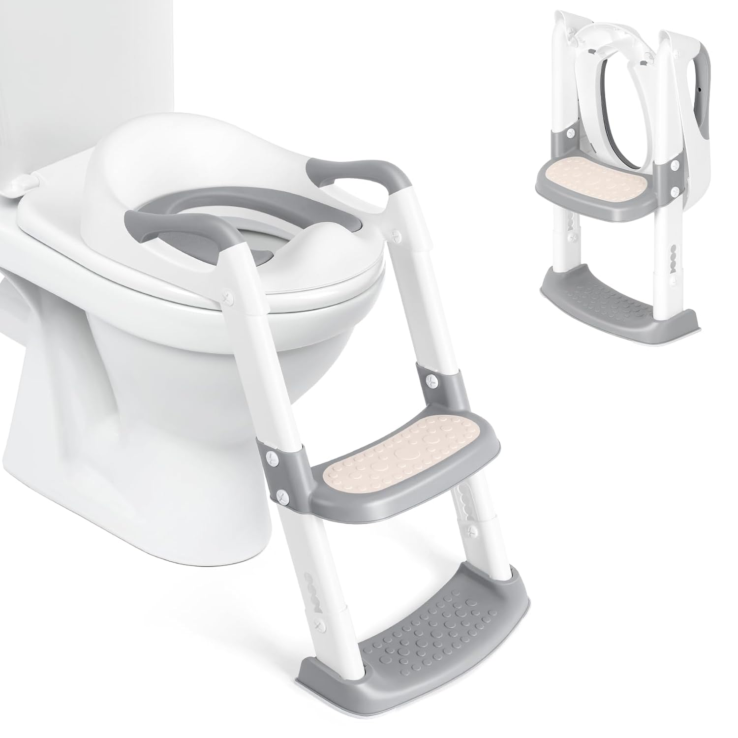 Toilet Potty Training Seat Foldable and Adjustable Height Anti-Slip Plastic Ladder with Steps for Potty Training