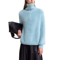 Pull en maille décontracté pour femme, col mi-zippé en peluche, collection automne, vente en gros sur mesure
