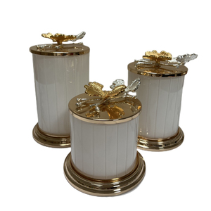 Wholesale Gold White Glass Gifts Coffee Candy Tea Sugar Canisters Container Jars Storage with Leaf Lid for <strong>Kitchen</strong> <strong>Decoration</strong> - Product Image 5