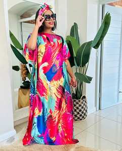 Ingrosso 2024 Abiti Caftano da Donna Alla Moda Taglia Unica in Raso Stampato Abito Lungo Musulmano Africano con Foulard <span class=keywords><strong>Abaya</strong></span> - Product Image 4