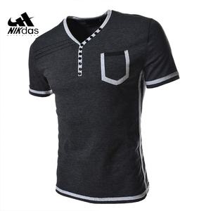 เสื้อยืดเจอร์ซีย์คอวีสีเข้มไซส์ใหญ่ ดีไซน์ทันสมัยสำหรับผู้ชาย ปี 2021 ระบายอากาศได้ดี - Product Image 4