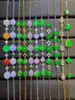Pendentif en or 18 carats avec diamants et jadéite de qualité A Bouddha riant Collier à pendentif feuille de jade en or blanc