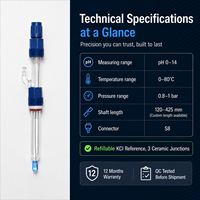 Capteur de pH de type électrode pour pH-mètre à eau ultrapure, liquide à faible conductivité KCl, jonction liquide céramique rechargeable, OEM ODM