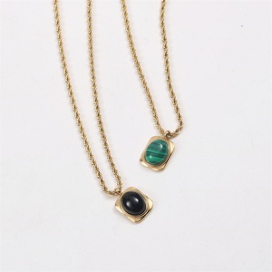 18k Gold Plated Stainless Steel <b>Rope</b> <b>Chain</b> Necklace Women Oval Shape Agate Natural Stone Jewelry Necklaces - Product Image 3