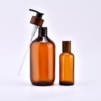 Emballage cosmétique en plastique PET de luxe personnalisé 300 ml 500 ml, flacons pour gel douche, lotion, après-shampoing, shampoing avec pompe en bois de bambou