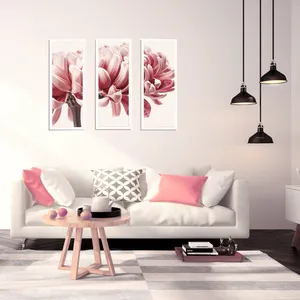 粉红色花帆布墙面艺术客厅卧室框架墙面装饰花卉绘画易于悬挂3块面板