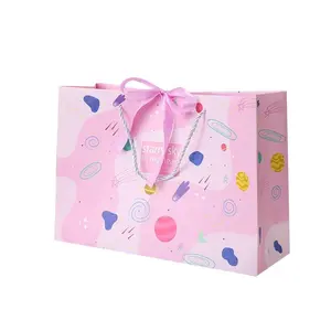 De gros baptême cadeau sacs-Sacs en papier rose bleu 50 pièces, adorable sac cadeau pour fête d'anniversaire, baptême garçon fille, décoration pour Baby Shower, sac avec nœud papillon