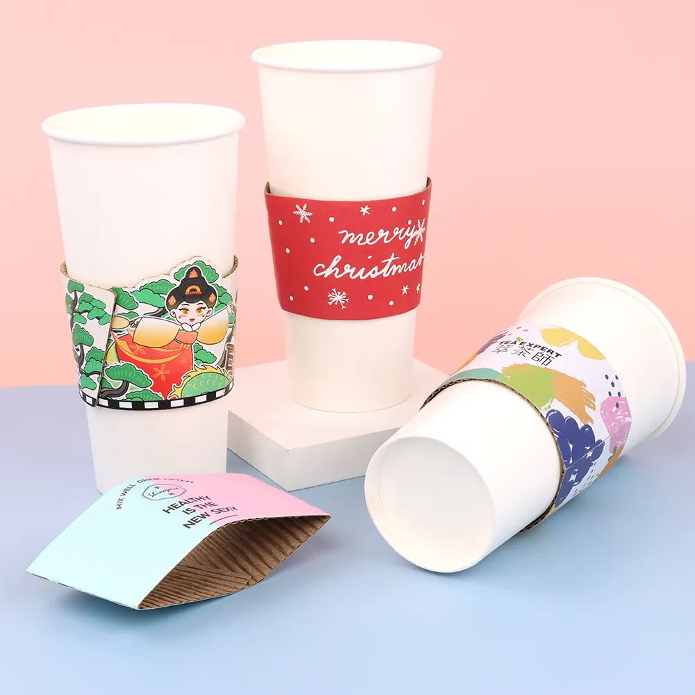 Maniche per tazze da caffè calde in carta usa e getta con stampa Logo personalizzata