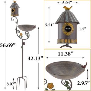 Venta al por mayor 56 "de altura al aire libre hierro pájaro baño pajarera poste Base jardín adornos pájaro alimentador Estaca de pie Birdbath pájaro casa - Product Image 4
