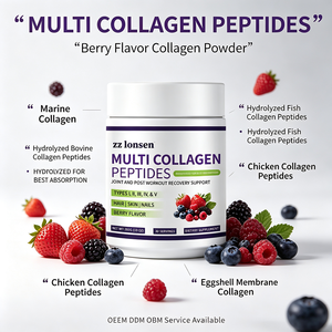 Poudre de peptides de collagène hydrolysé en vrac, marque privée, saveur baies, types I-V, multi-sources pour la peau, les cheveux et les ongles, soin quotidien - Product Image 1