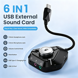 Tarjeta de Sonido Externa USB C 6 en 1 con Control de Volumen, Silenciador de Micrófono, Conector de Audio de 3.5 mm, Concentrador de Carga PD para PC, Laptop, MacBook, PS5 - Product Image 1