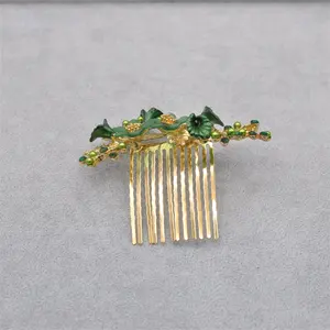 RedWillow थोक उच्च गुणवत्ता हस्तनिर्मित दुल्हन बाल सामान हरी पर्ल rhinestones के तुरही सोने की पत्ती स्टाइल