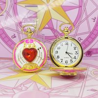 Collar con Colgante de Oro al por Mayor, Reloj de Bolsillo Steampunk con Diseño de Sakura y Luna, para Cosplay de Anime, con Cadena