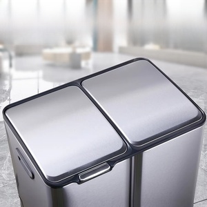 Poubelle de recyclage multifonctionnelle 3-en-1 en acier inoxydable de 60 L à triple compartiment avec couvercle à pédale pliable et couvercle coulissant - Product Image 4