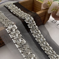 Dentelle Gillian en maille brodée à la machine, imitation perles de verre faites à la main, sequins et perles bulles, pour vêtements DIY