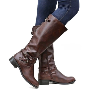 Leisure Designer Waterproof Luxury Fashion Zip Black Brown All Seasons Low Heel Leather Women's Long Knee High Boots - Product Image 3
