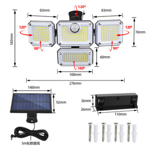 Lampu Dinding Keamanan Tenaga Surya Generasi Baru 333LED Sensor Gerak 3-Kepala Lampu Sorot LED untuk Rumah Dek Pagar Taman Patio Garasi - Product Image 2