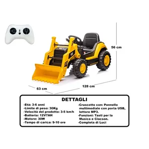Bulldozer électrique Caterpillar 12V 30W avec télécommande pour enfants de 3 à 6 ans - Product Image 2