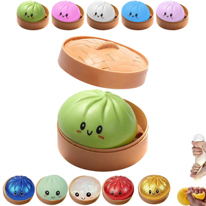Wholesale Bulk Colorful Solid Glitter Dumpling <b>Squishy</b> Squeeze Decompression TPR PP Dumpling Toys with Steamer Box - Product Image 3