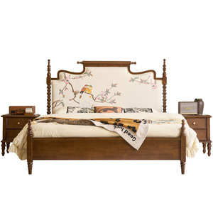 Vintage Style Solid Wood <b>Poster</b> Bed 1.8m King Size Hand Carved Embroidered Headboard Bedroom Furniture - Product Image 3