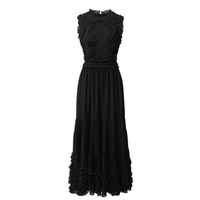 Robe de bal longue élégante de style français rouge sans manches pour femmes, avec plusieurs couches, volants, plis et drapés évasés