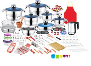 Đức nóng bán 200/180 / 150/ 130/ 110/80 pcs thép không gỉ cạnh rộng Thermos cảm ứng <span class=keywords><strong>Cookware</strong></span> Set với Kính màu Xanh Nắp - Product Image 2