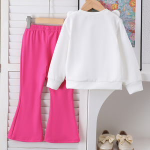 Set di Abbigliamento per Bambine Primavera-Autunno 2026, Stile Coreano, <span class=keywords><strong>Felpa</strong></span> Floreale e Pantaloni a Zampa con Perle, 2 Pezzi - Product Image 4