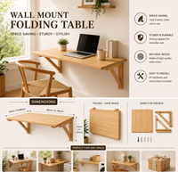 Bureau mural en bois de pin massif naturel, gain de place, pour salon et bureau à domicile, bureau mural flottant, table Murphy