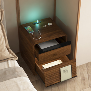 Mesa de Noche con Estación de Carga, Mesa de Noche Inteligente con Luz Nocturna, con Luces LED, Mesitas de Noche con Gabinete de Almacenamiento - Product Image 4