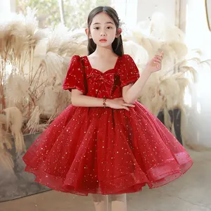 S0540G 2024 La princesa Peng Puff de los niños más vendidos muestra el cumpleaños de la edad de los vestidos casuales de flores de alta gama para niñas