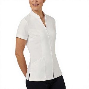 Women Spa Therapist Uniform Beauty Salon <b>Tunic</b> Polyester Spandex <b>Short</b> <b>Sleeve</b> Workwear Custom Logo Beauty & Medical Spa Uniform - Product Image 1