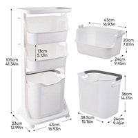 Chariot à linge à 4 niveaux en PET+PE avec roulettes, panier de rangement durable et écologique pour vêtements, cuisine, salle de bain, chambre, armoire