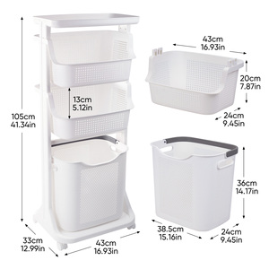 4-Tier Rolling Laundry Hamper Cart <b>Plastic</b> <b>Storage</b> Basket with Wheels Removable Laundry Organizer for Bathroom & Bedroom - Product Image 5