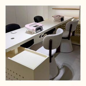 Table à ongles en bois style crème avec tiroir de rangement, multi-stations, exclusive aux salons de manucure, personnalisable - Product Image 5