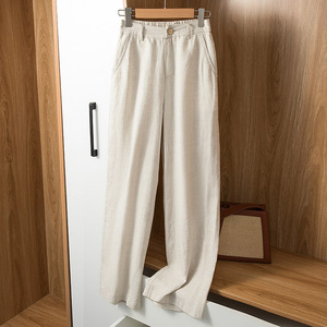 <span class=keywords><strong>Pantaloni</strong></span> larghi larghi Casual da donna di alta qualità in lino 100% da donna <span class=keywords><strong>pantaloni</strong></span> elastici in vita <span class=keywords><strong>pantaloni</strong></span> <span class=keywords><strong>con</strong></span> tasche - Product Image 3