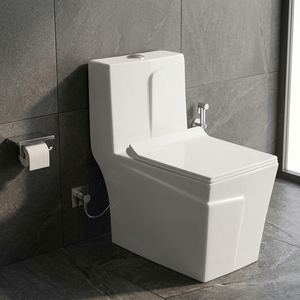 WC monobloc en céramique homologué CUPC, chasse d'eau siphonique, à poser au sol, blanc - Product Image 1