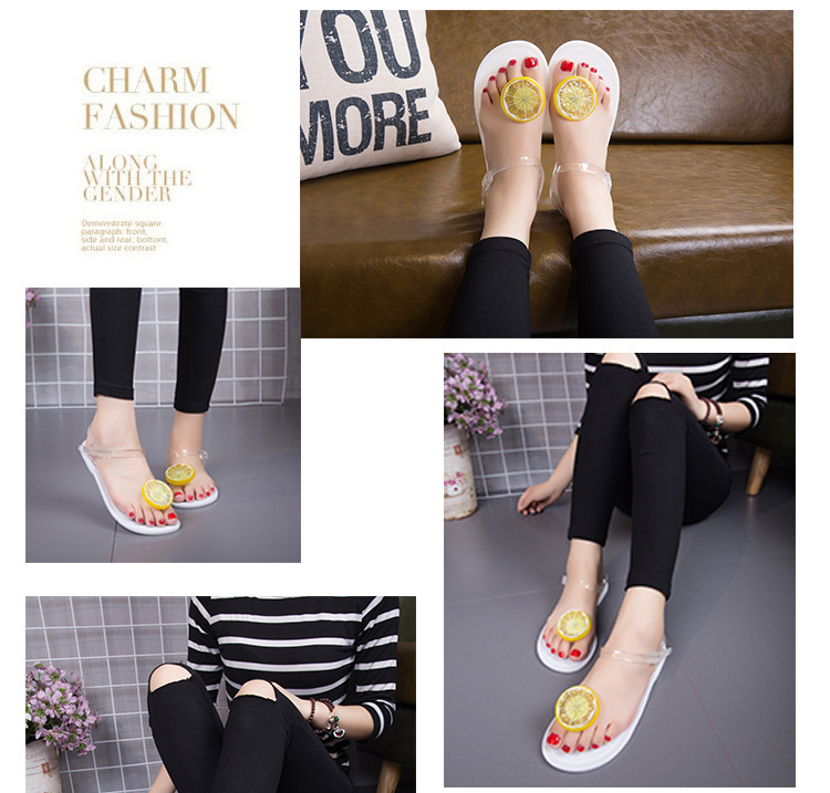 Summer Lemon Flat Heel Women Sandals Sweet Jelly Beach Shoes Student Girls Clip Toe Sandals