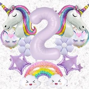 Set de 10 Globos de Helio con Forma de Unicornio, Margarita, Estrella y Número Morado para Decoración de Fiesta de Cumpleaños - Product Image 3