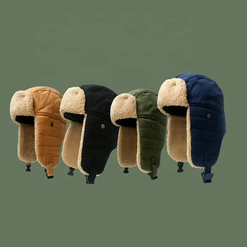रूसी शैली मजेदार सर्दियों चमड़े Trapper टोपी गर्म पुरुषों के लिए कस्टम लोगो के साथ Mens सर्दियों टोपी फर थोक