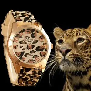 Großhandel Mode Leoparden muster Design Quarzuhr Frauen Damen Silikon bänder Armbanduhren